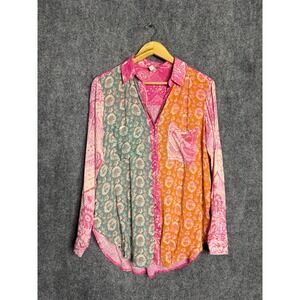 Pilgrim Shirt Women S Pink Southwest Boho Patchwork Print Long Sleeve Button Up